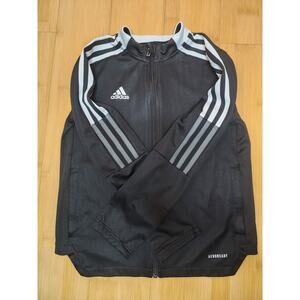 Adidas Track Jacket Boys Small Black White AEROREADY Tiro Full Zip 3-Stripes